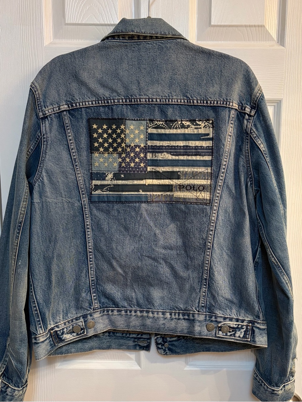 Ralph Lauren Polo Denim Supply Men’s Denim Trucker Jacket with Flag Patch - Blue